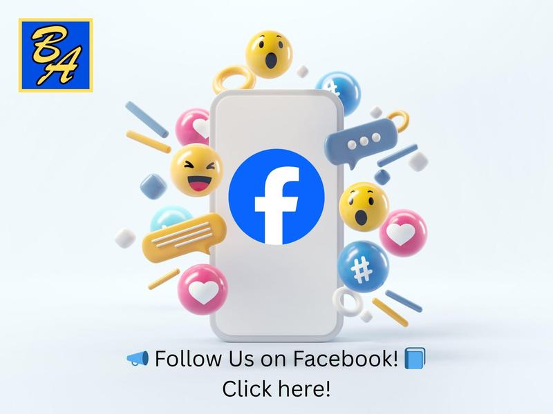 A smartphone surrounded by social media icons promoting a Facebook page.