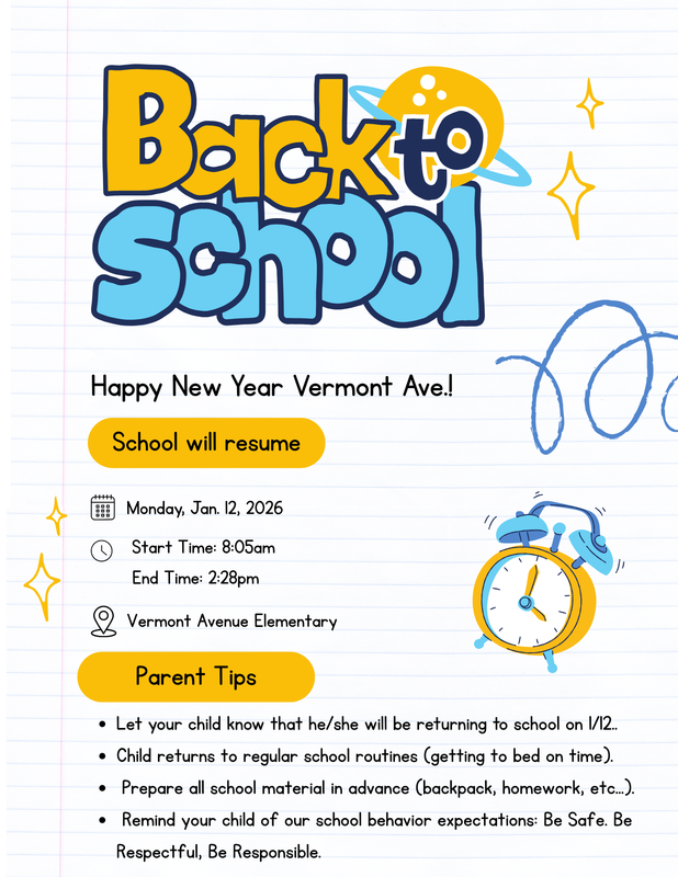 Return to school on January 12th 2026
