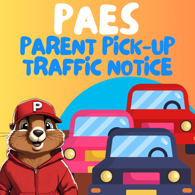PAES Groundhog mascot with clipart of cars
