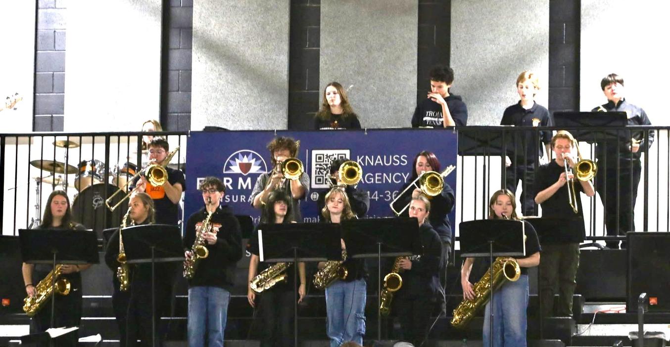 The TKHS Jazz band performs during a home basketball game.