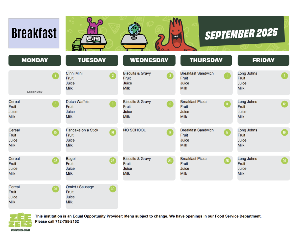 Breakfast Menu September