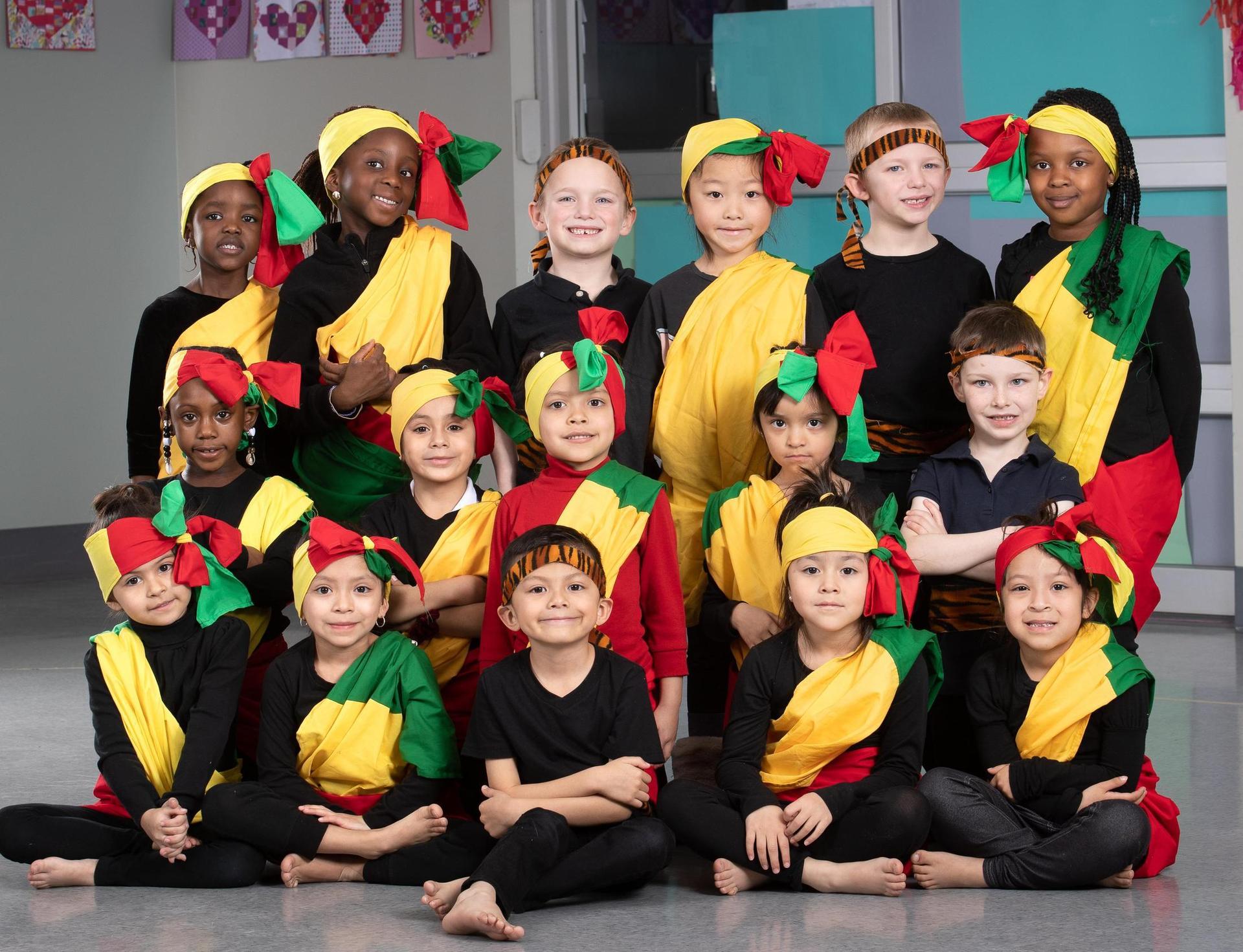 group of students dressed in tradtional Senegal cultural clothing