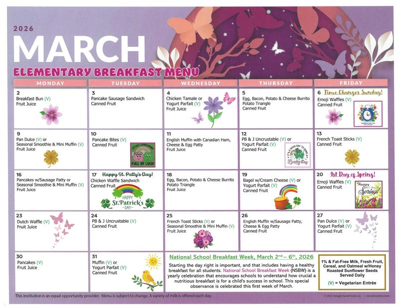 March breakfast Menu