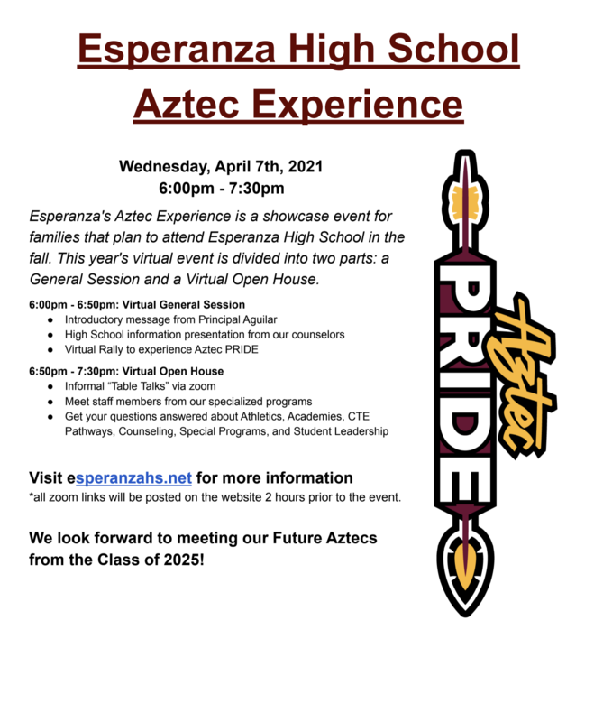 8th graders...want to attend Esperanza HS?/Estudiantes de octavo grado ... ¿quieren asistir a Esperanza HS?