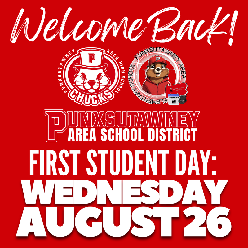red background with PAHS and PAES logos and text stating the first student day is Wednesday, August 26