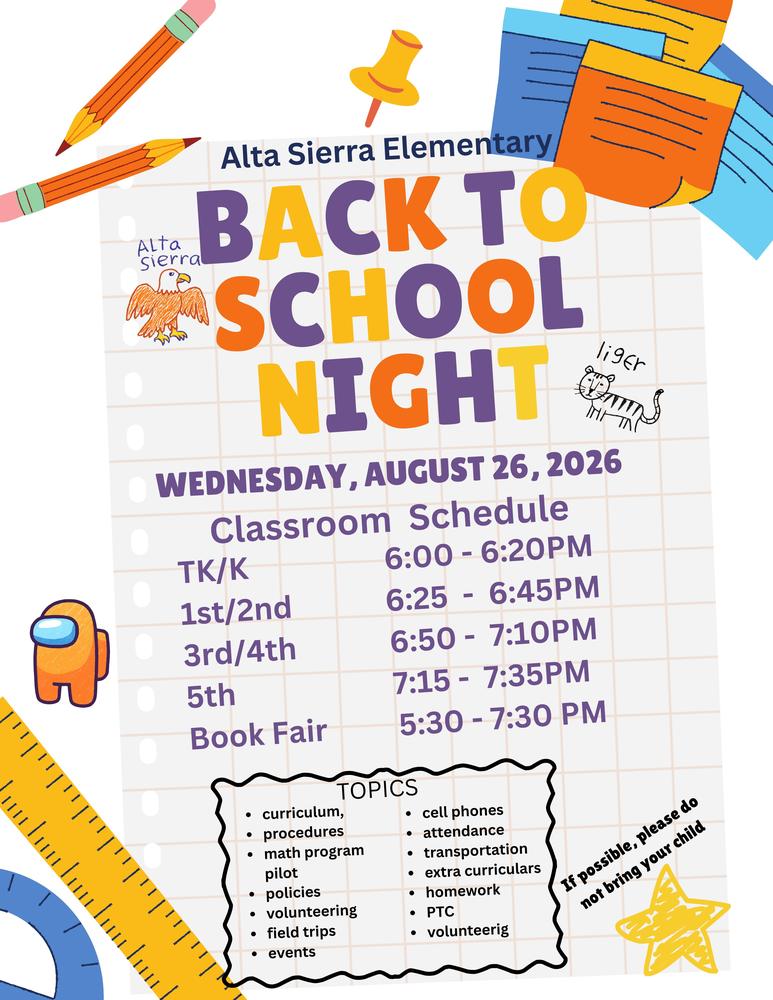 Back to School night Information.
