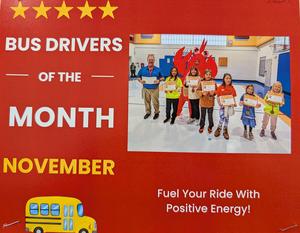 A picture of our staff and students recognized for being our Driver's of the month