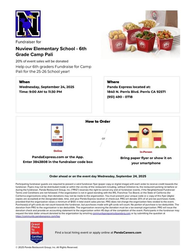 Panda Express food boxes and details about the fundraiser.