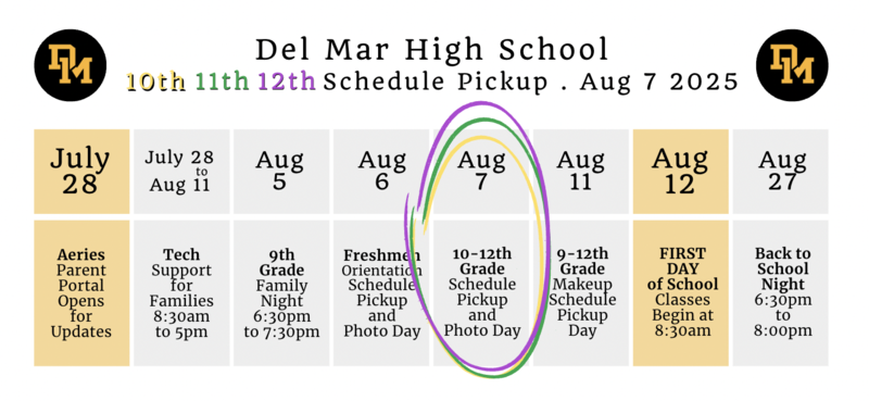 schedule pick up for grade 10 , 11, 12 is on august 7