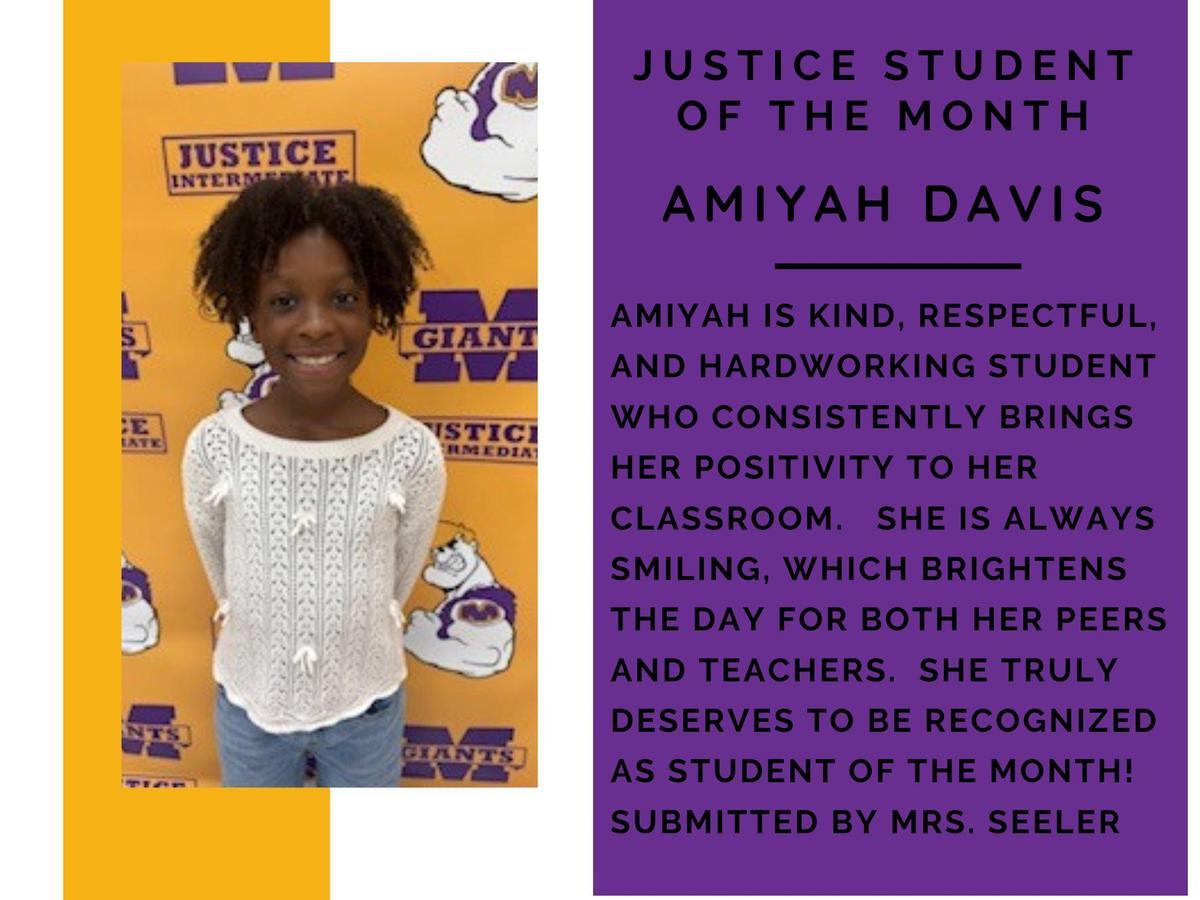 promo graphic - JIS student of the month Oct 2025 - Amiyah Davis