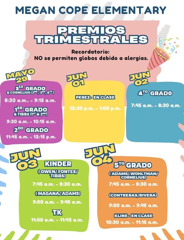 Trimester 3 Awards Ceremonies flyer in Spanish