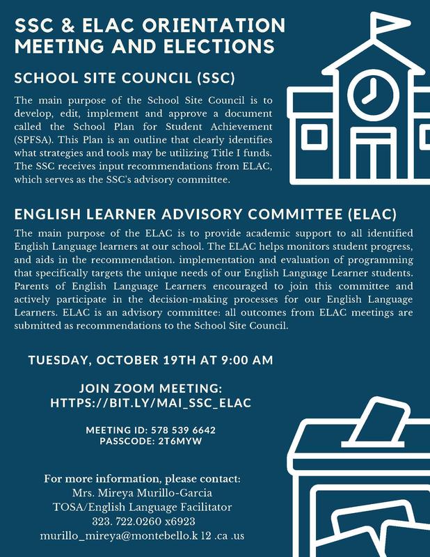 Parent Orientation Meeting and SSC & ELAC Elections Flyer