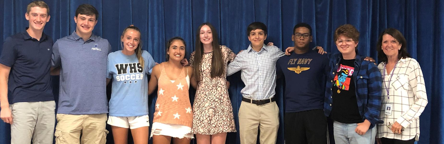 Photo of WHS seniors and director of guidance Maureen Mazzarese.