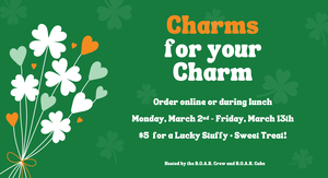 Sale informatin for the Charm for a Charm Fundraiser, Clovers and balloons