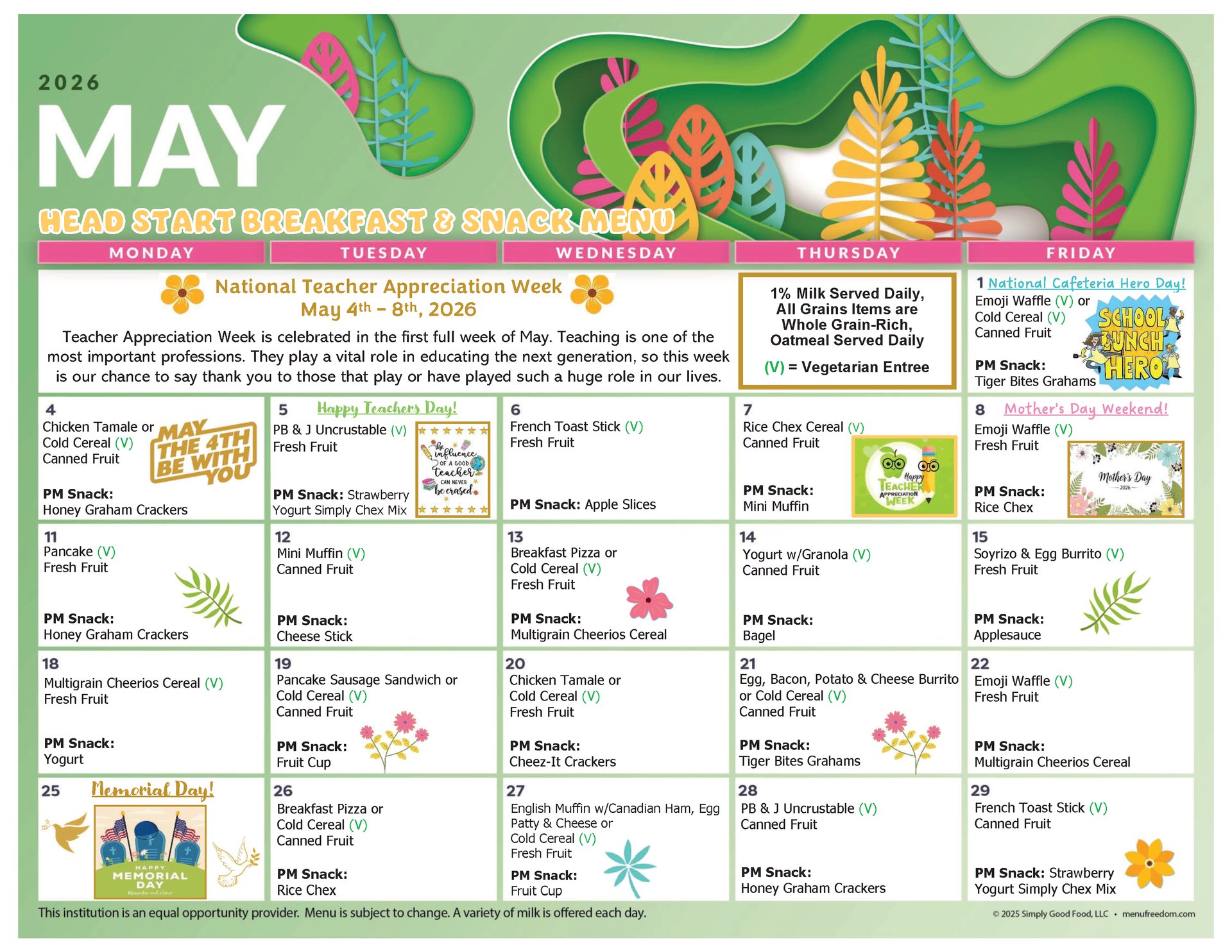 Head Start Breakfast & Snack Menu (click to view)
