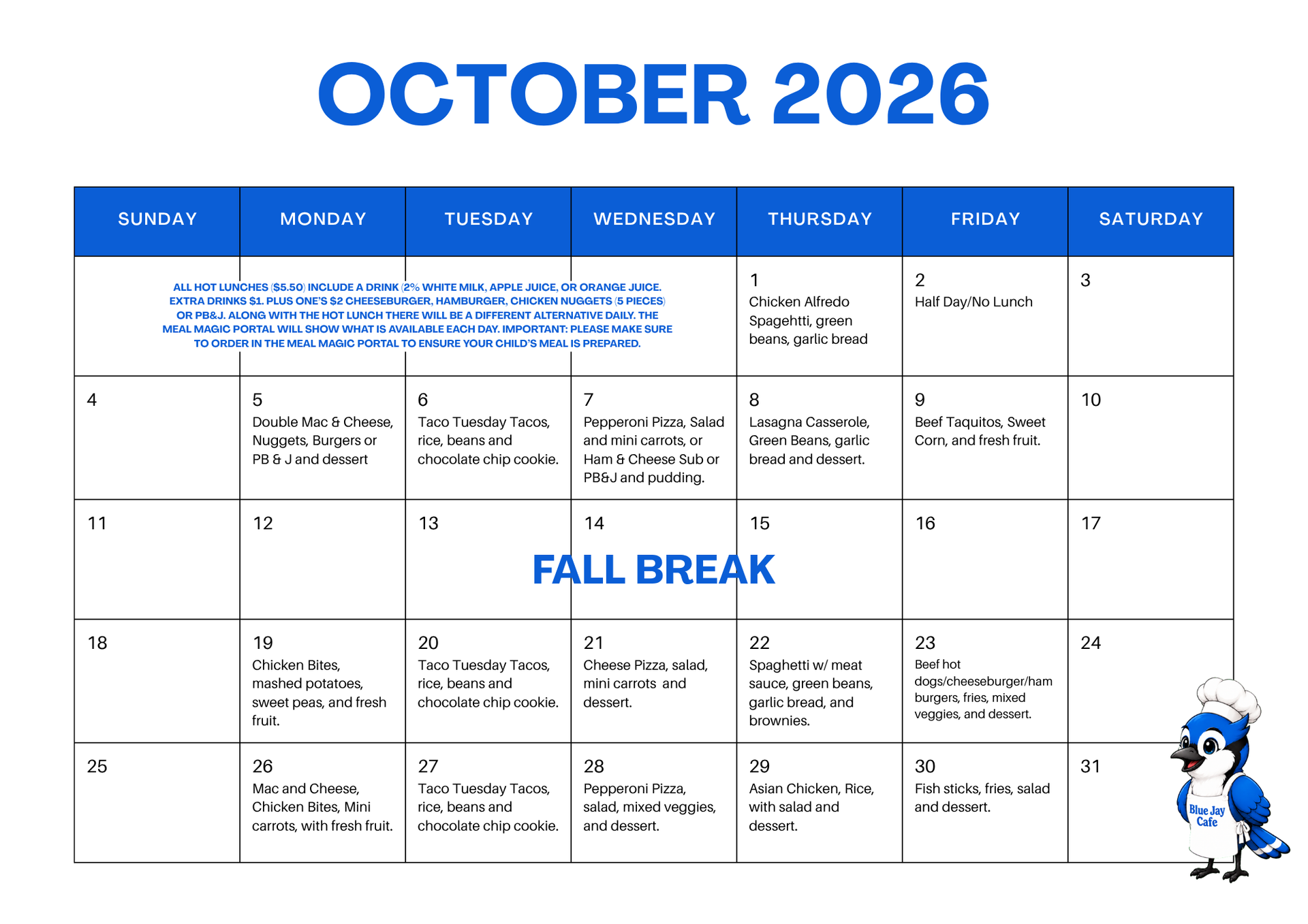 October lunch menu