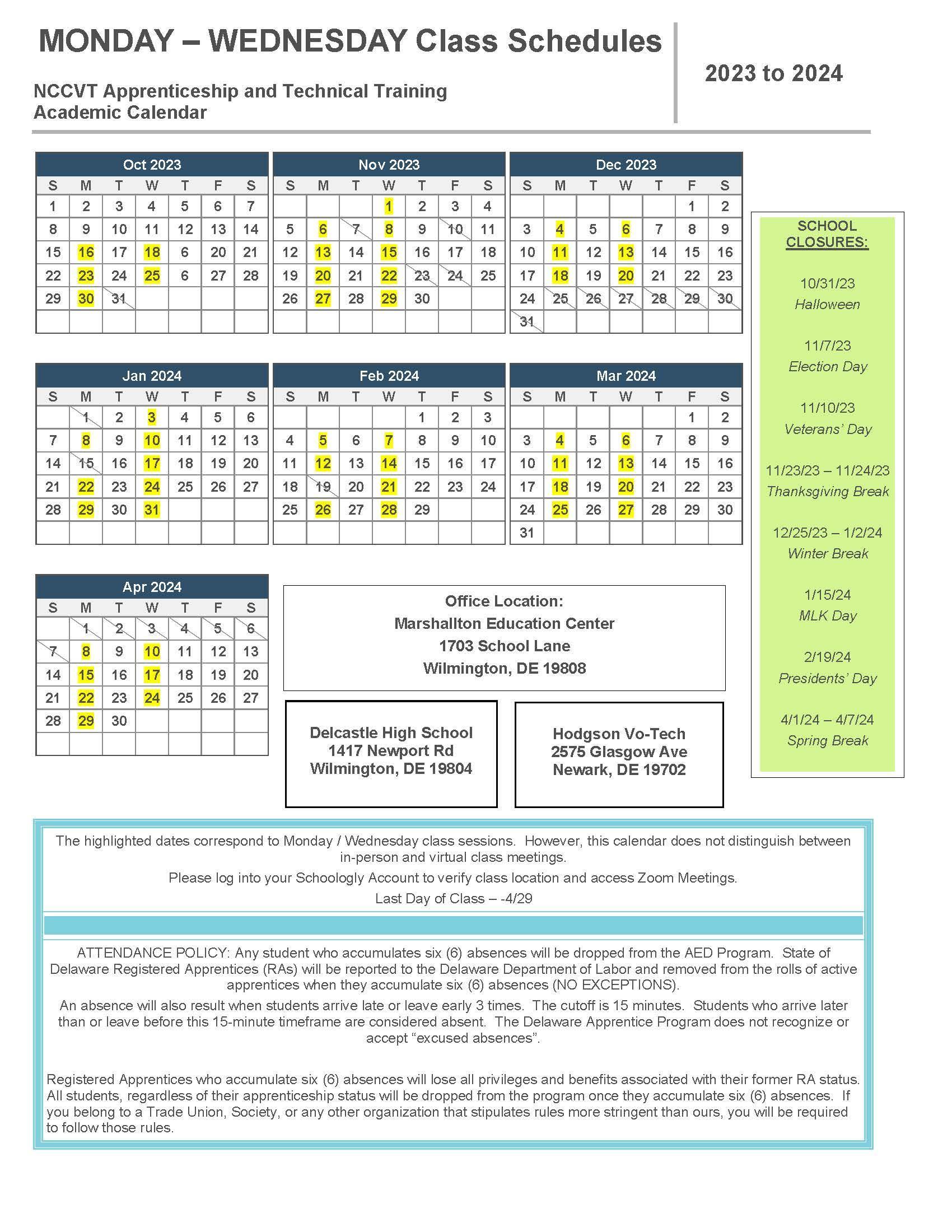 2023-2024 School Calendar – Apprenticeship & Technical Training – NCCVT Adult Education Division 2023-2024 School Calendar – Apprenticeship & Technical Training – NCCVT Adult Education Division