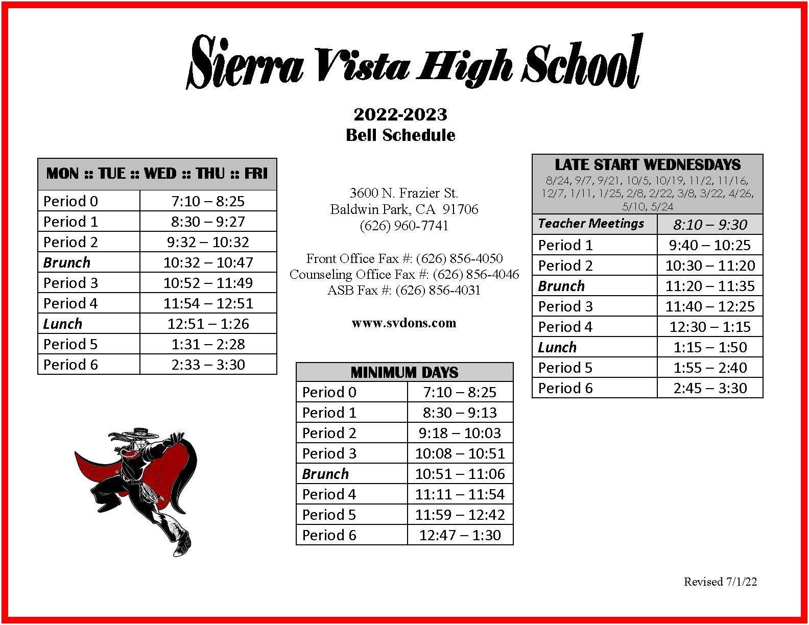 Welcome Back Student Information Sierra Vista High School