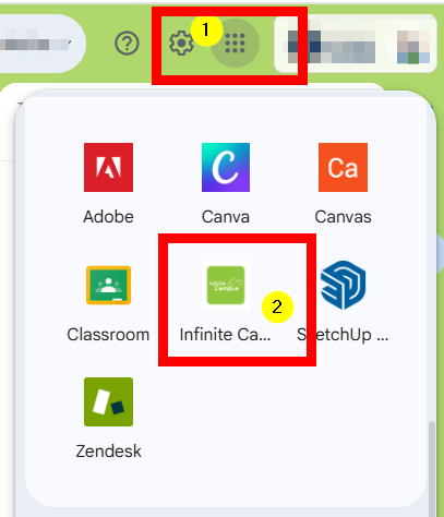 screenshot of login location in waffle menu in gmail account