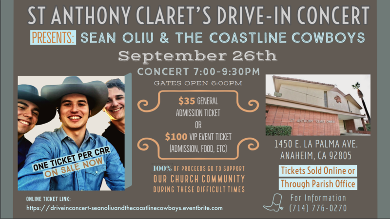 Sean Oliu & The Coastline Cowboys Drive In Concert for St Anthony Claret Featured Photo
