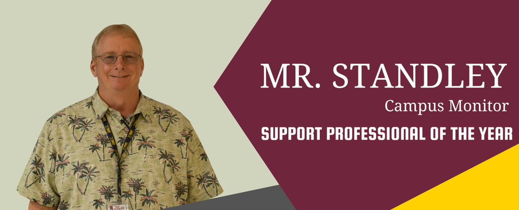Portrait of a man in a Hawaiian shirt, recognized as Support Professional of the Year.