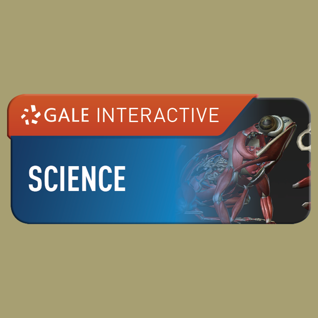 Banner featuring a frog anatomy illustration with 'GALE INTERACTIVE SCIENCE' text.