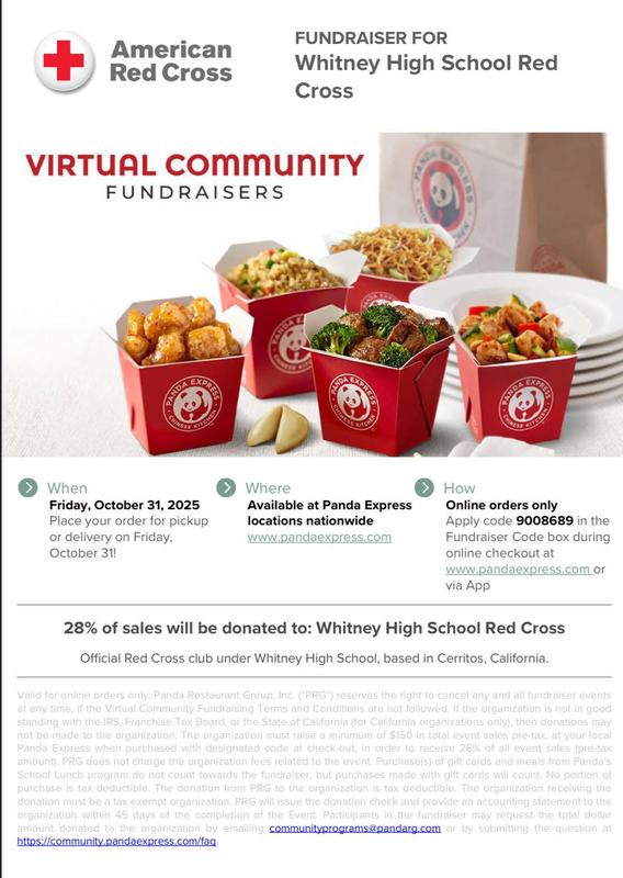 WHS Red Cross Club fundraiser at Panda Express on Oct. 31st from 9:30am - 10pm