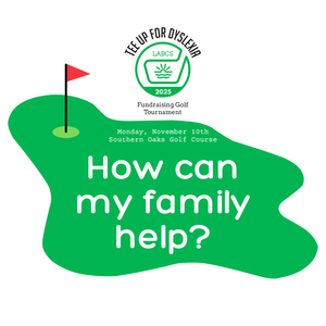 Golf-themed graphic with text "how can my family help?"
