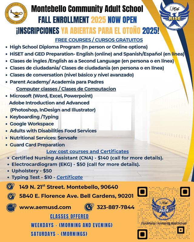 Adult Education Course Offering Flyer