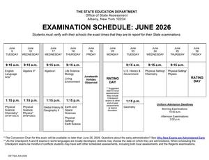 june 2026 regents schedule