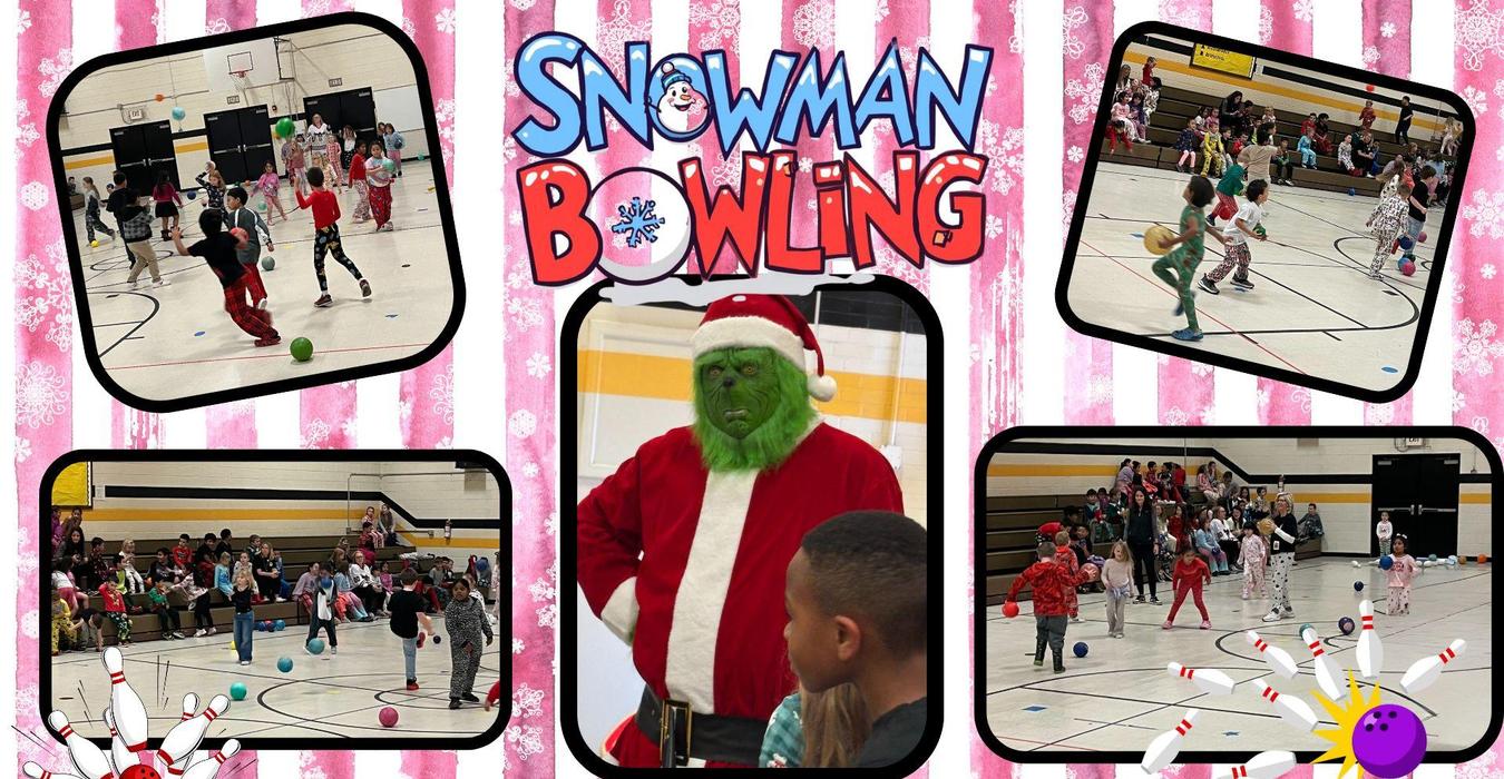 A festive bowling event featuring participants in colorful pajamas, with a person dressed as the Grinch.