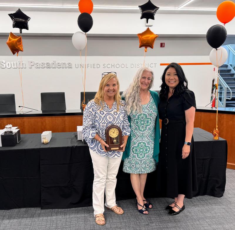 SPUSD retirees from left to right: Holly Lang, Marina Thompson, and Laura Ishibashi enjoy the celebration during the Employee Recognition Ceremony. (Not pictured: Allison Strain; photo courtesy of SPUSD)