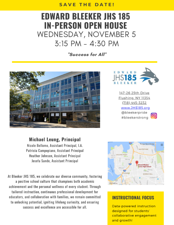 open house on November 5 from 3:15pm-4:30pm