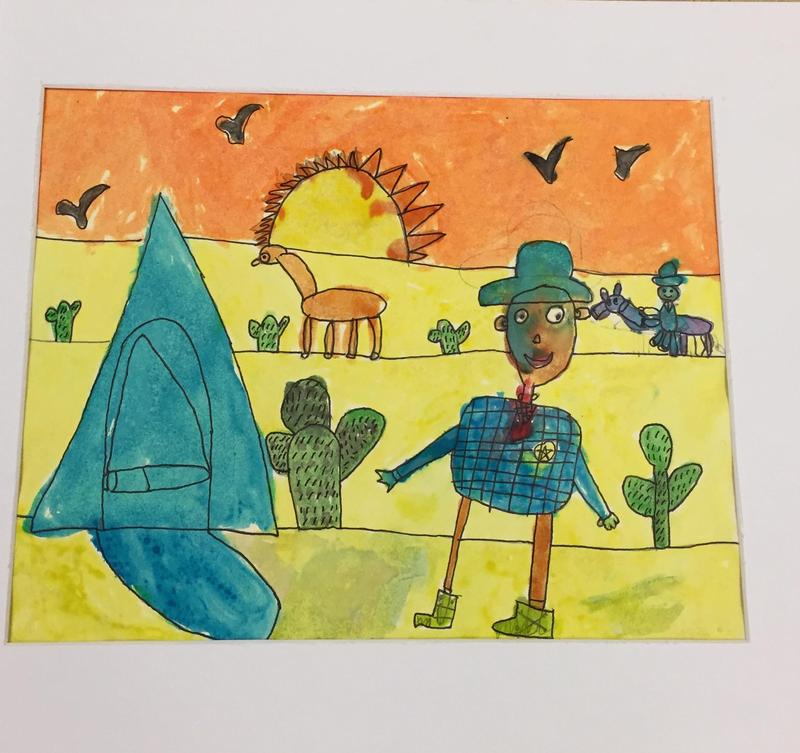 art work created by first grader Bhooshit who is entered into the art contest