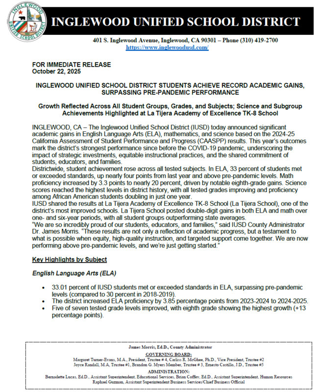 PRESS RELEASE - STUDENTS ACHIEVE RECORD ACADEMIC GAINS, SURPASSING PRE-PANDEMIC PERFORMANCE