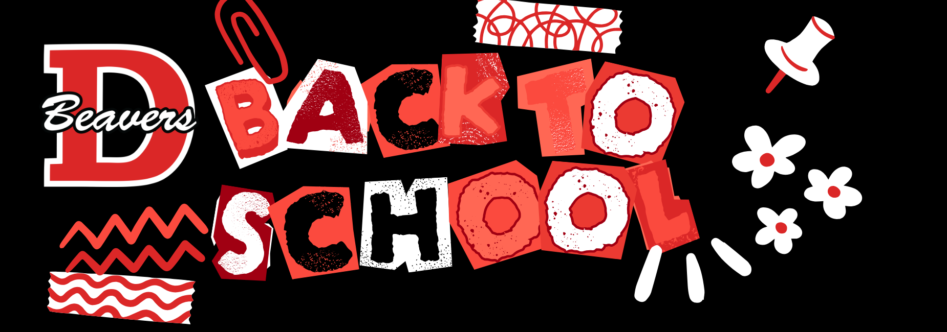 Bold text featuring 'Beavers' and 'Back to School' with decorative elements.