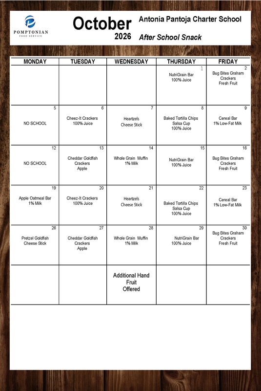 October Snack Menu