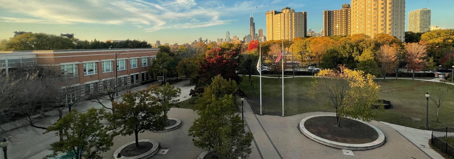 View of the NTA campus facing north towards downtown