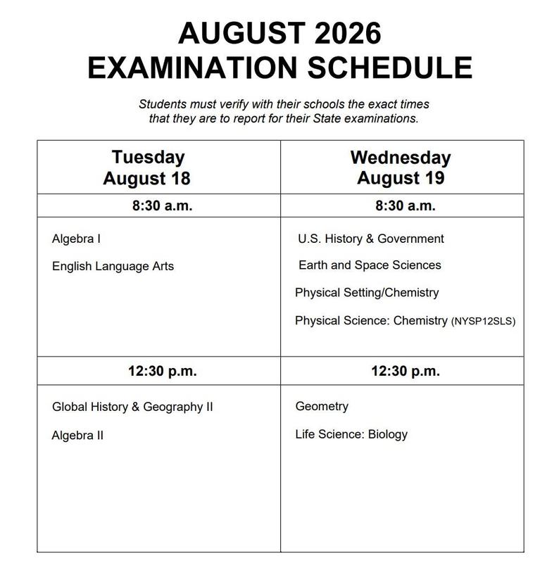 august 2026 regents schedule