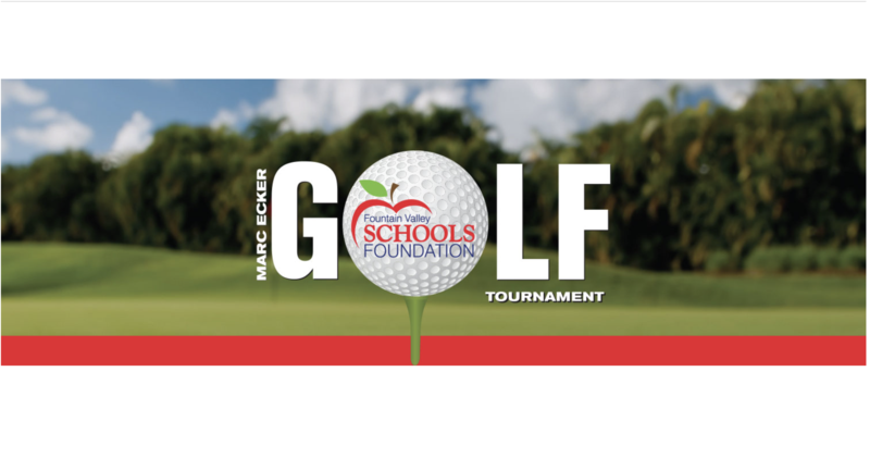 Golf tournament banner featuring a golf ball and text.
