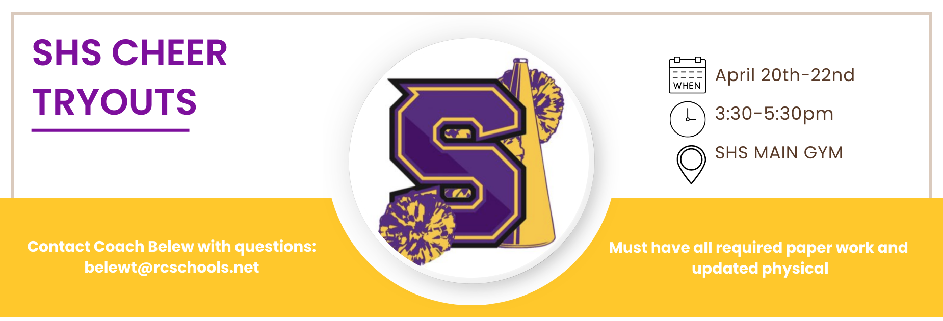 Cheer Tryouts are April 20-22 from 3:30-5:30