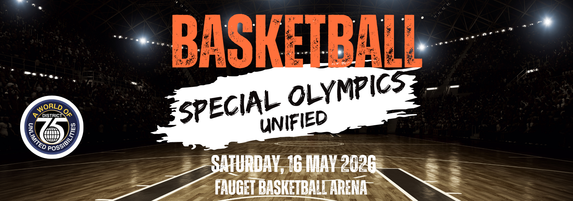 Basketball event poster featuring Special Olympics Unified details.