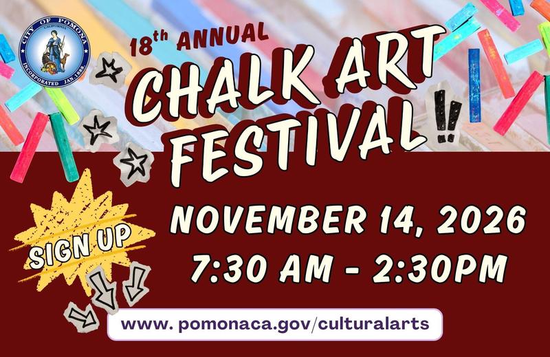 Chalk Art Festival - banner image that displays all details for day of  11.14.26