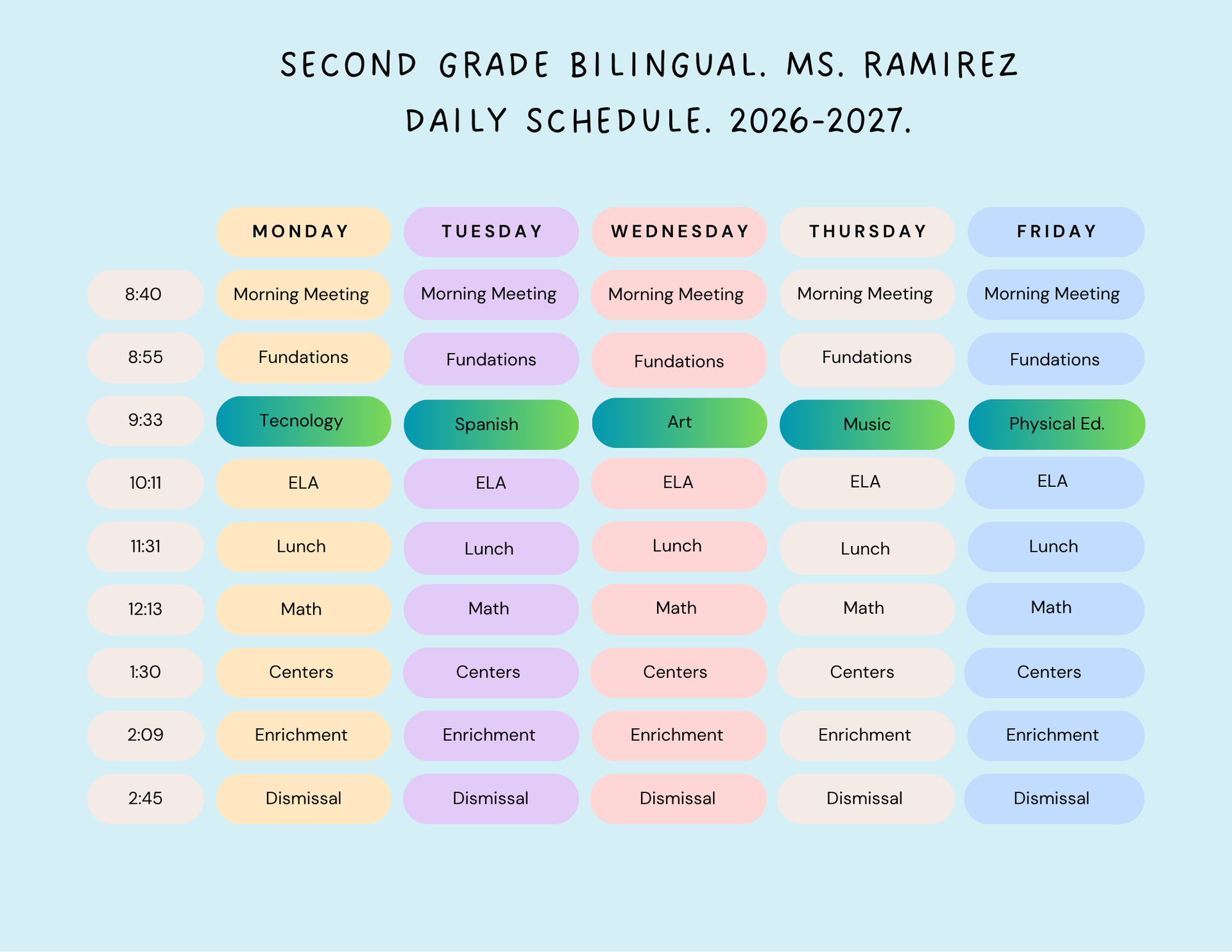Daily schedule
