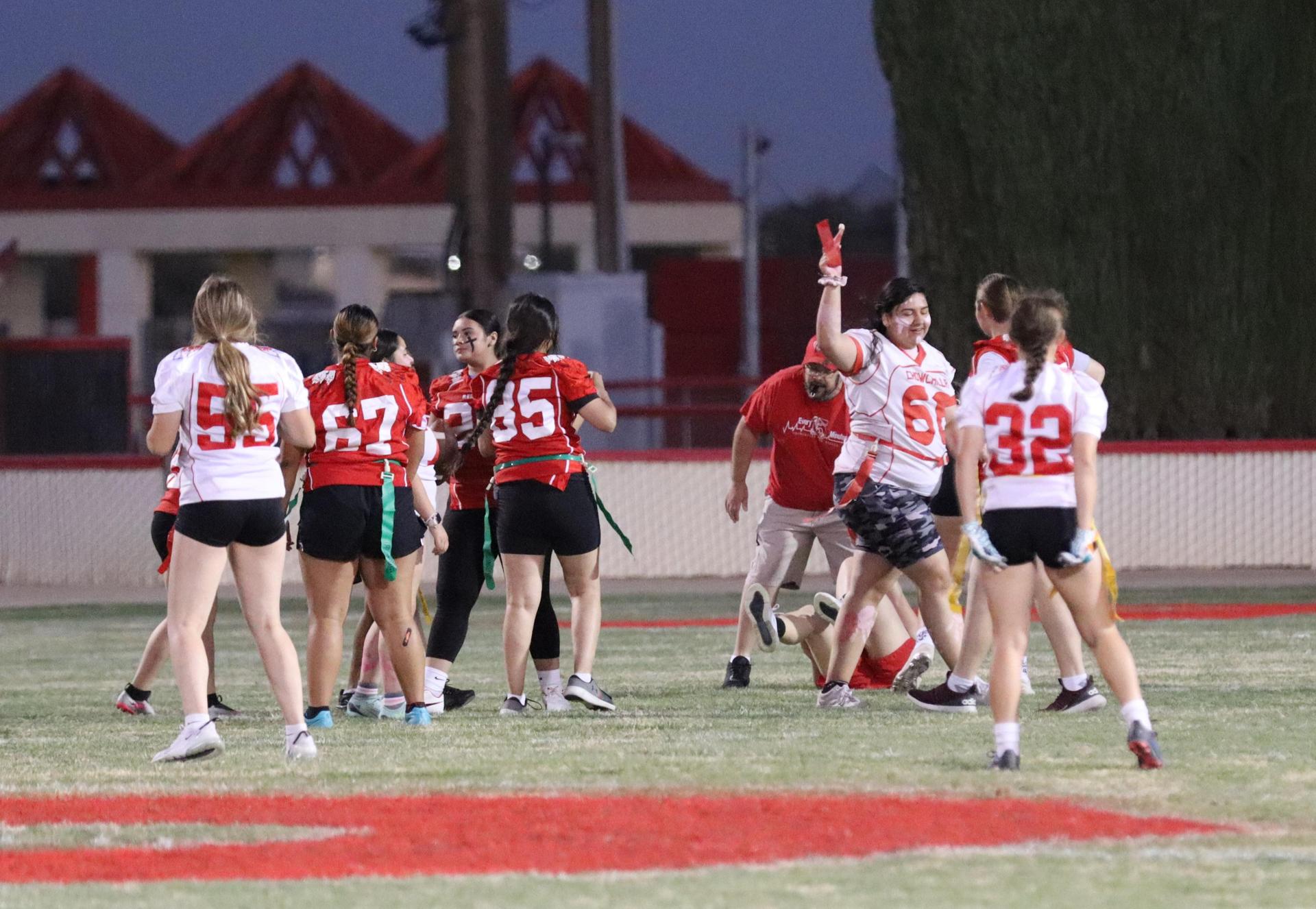 girls playing flag football