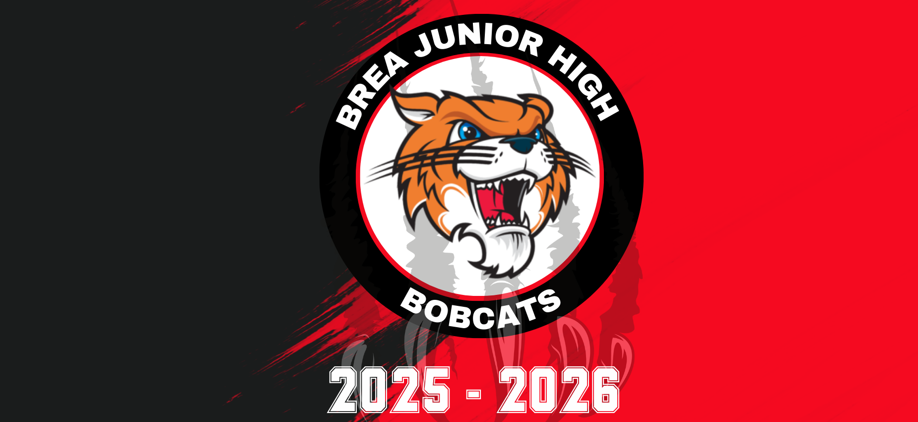 Circular logo of Brea Junior High featuring a fierce bobcat and the years 2025-2026.
