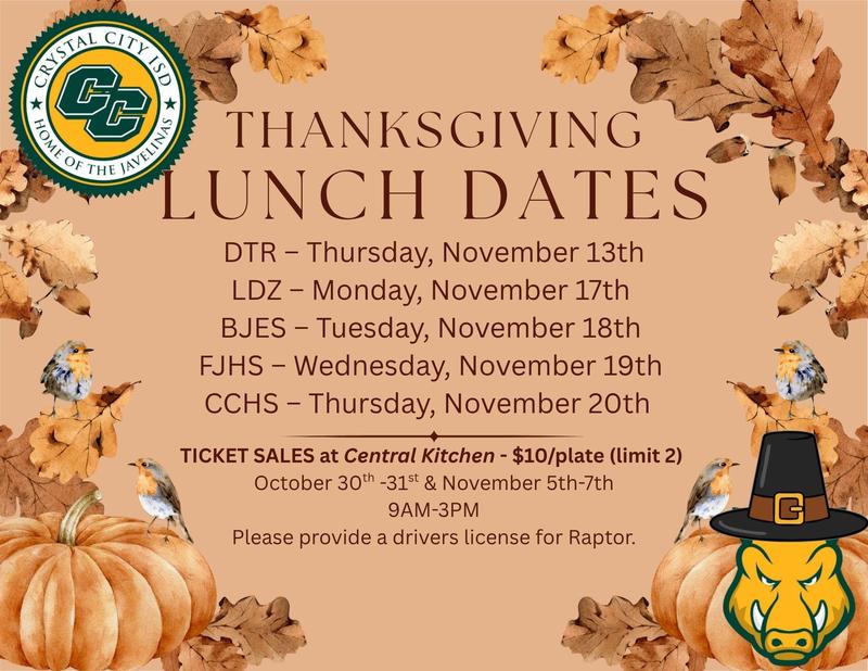CCISD Thanksgiving Lunch Dates