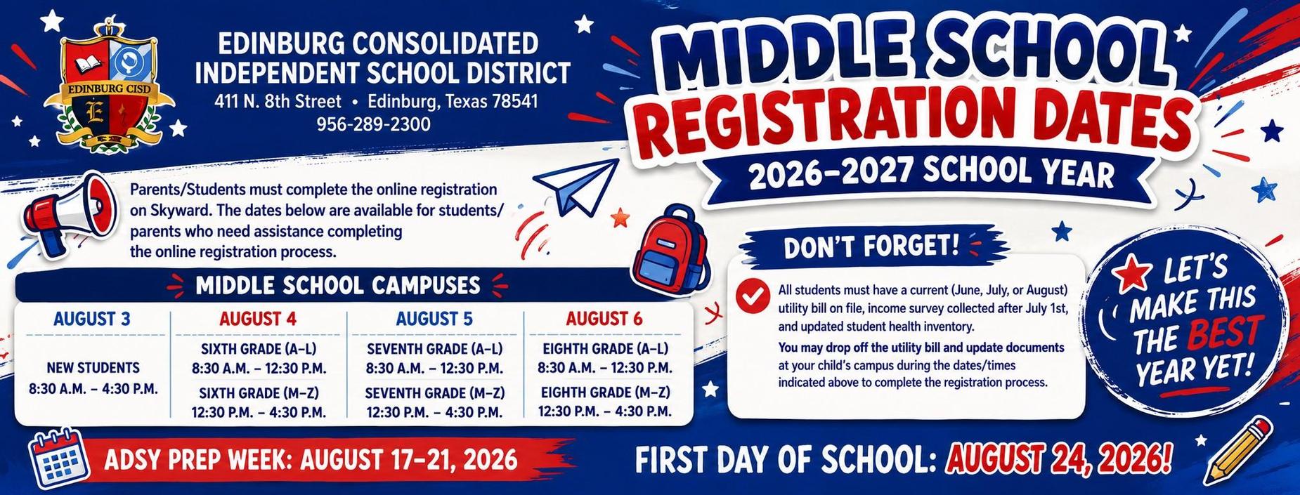 2026 - 2027 Registration Dates