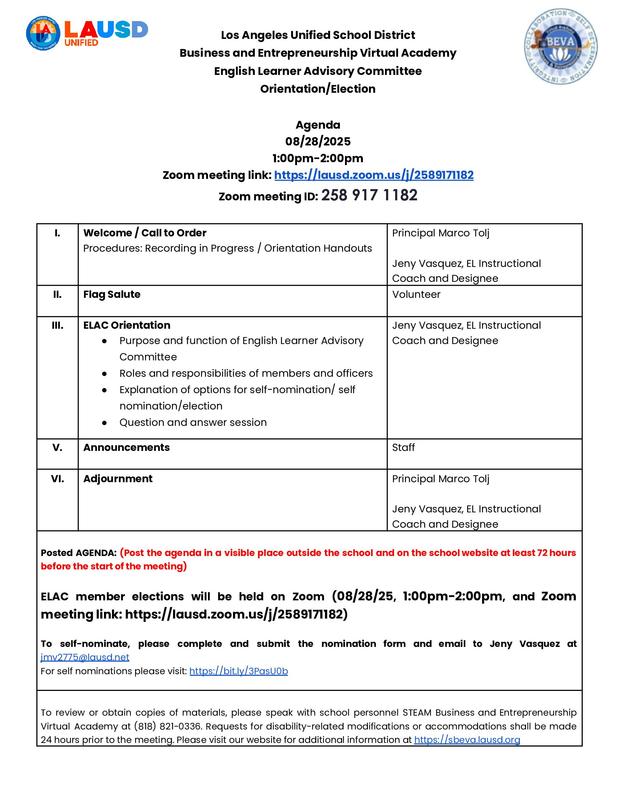 English Agenda for ELAC