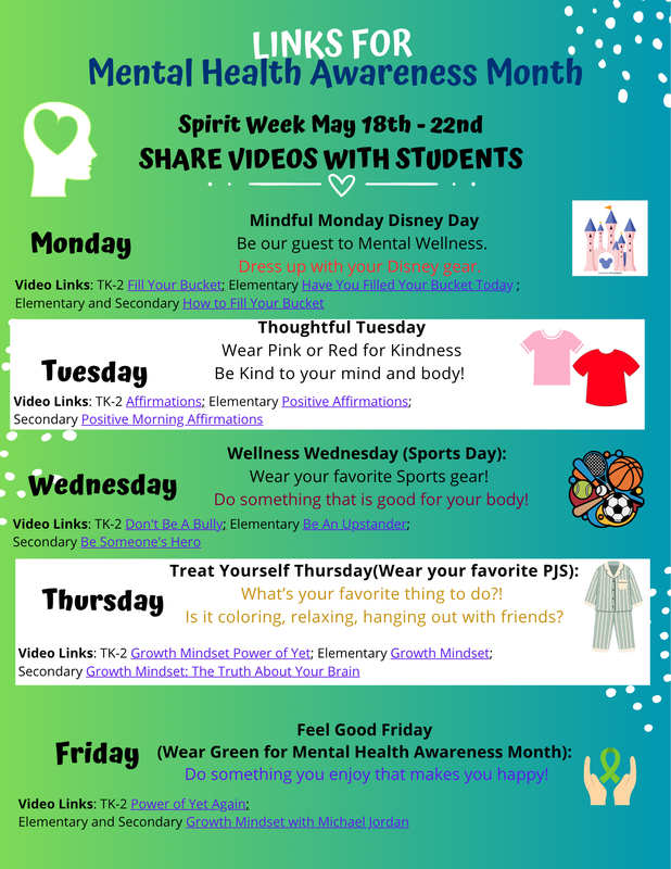 Mental Health Awareness Spirit Week for May 2026